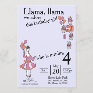 Llama Birthday Girl lavendar och orange Inbjudningar