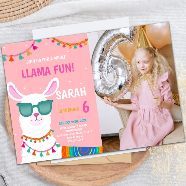 Llama Birthday-inbjudningar med foto Inbjudningar (Llama Birthday Invitations with photo)