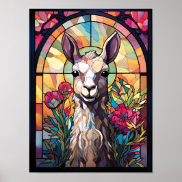 Llama-ble Glasfönster Färgrik Konst Poster