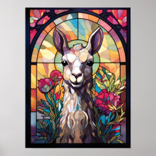 Llama-ble Glasfönster Färgrik Konst Poster