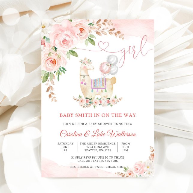Llama Blommig Baby Shower Inbjudan (Skapare uppladdad)