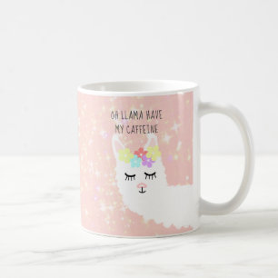 Llama Blommigt Rosa Stars Kaffemugg