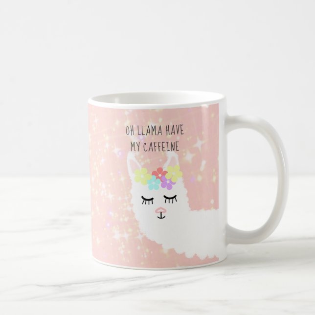Llama Blommigt  Rosa Stars Kaffemugg (Höger)