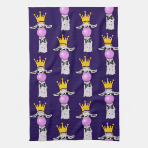 Llama Blowing a Rosa Bubble Mönster Kökshandduk