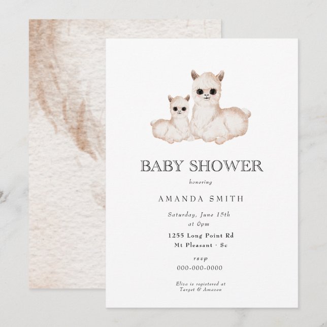 Llama Boho Mamma och Baby Safari Baby Shower Inbjudningar (Fram/baksida)