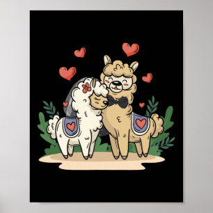 Llama Bride and Groom Bröllop Art Matching par Poster