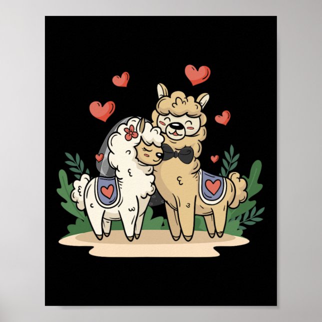 Llama Bride and Groom Bröllop Art Matching par Poster (Framsidan)