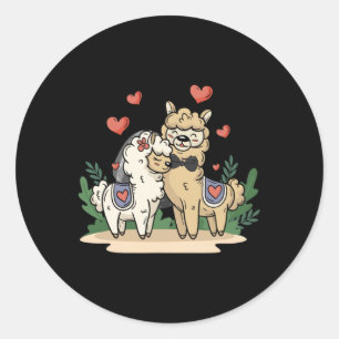 Llama Bride and Groom Bröllop Art Matching par Runt Klistermärke