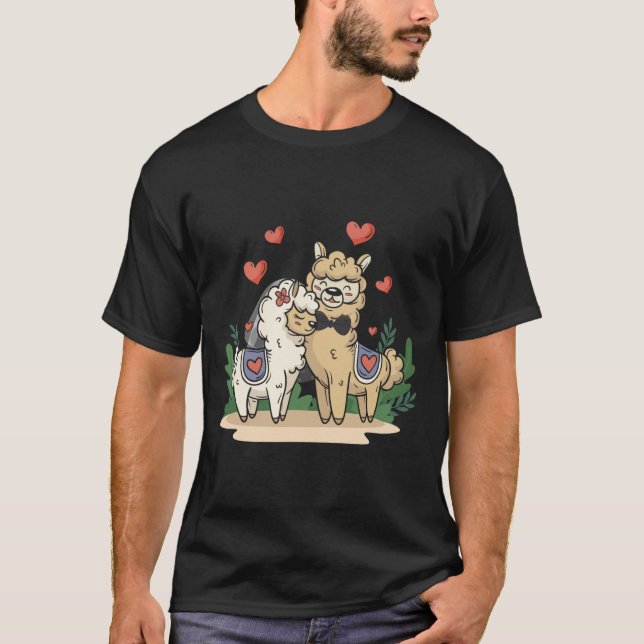 Llama Bride and Groom Bröllop Art Matching par T Shirt (Framsida)