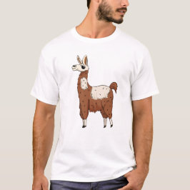 Llama - Brun och vit Roligt, Tecknad T Shirt