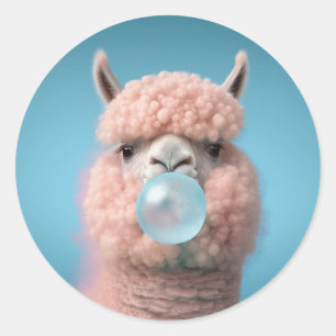 Llama Bubblegum Funny Runt Klistermärke