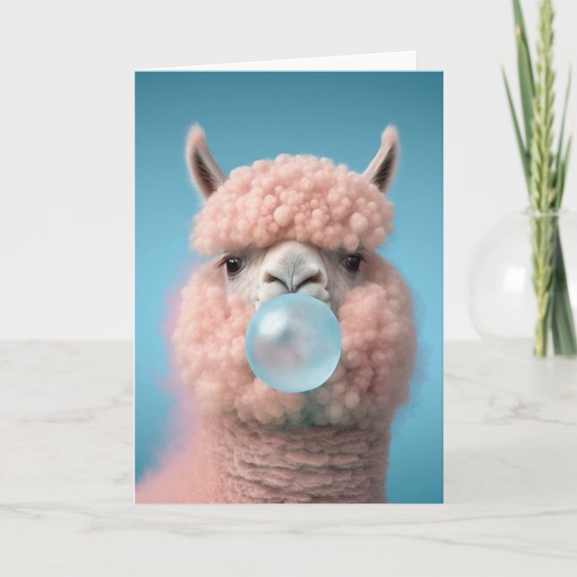 Llama Bubblegum Funny Tack Kort (Framsida)