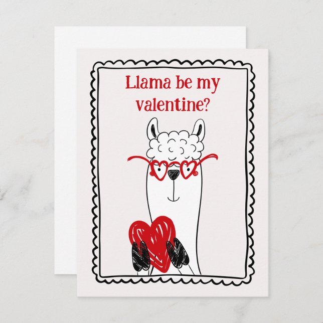Llama By My Valentine Funny Kids Valentine's Day Anteckningskort (Fram/baksida)