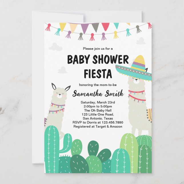 Llama Cactus Baby Shower Inbjudningar (Framsida)