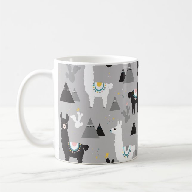 Llama cactus berg, sömlös mönster. kaffemugg (Vänster)