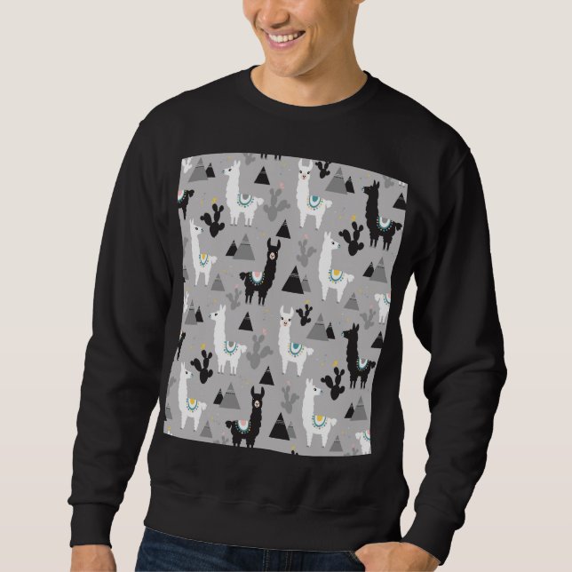 Llama cactus berg, sömlös mönster. lång ärmad tröja (Framsida)