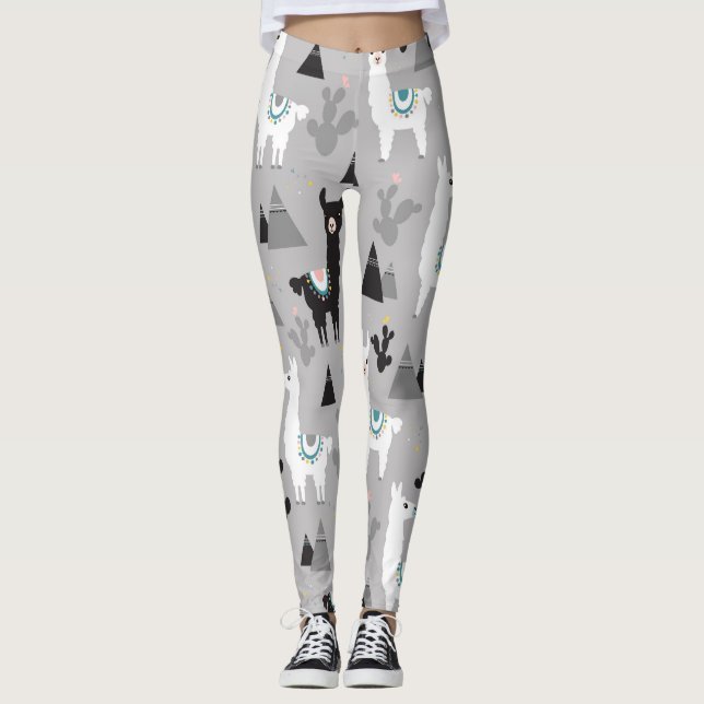 Llama cactus berg, sömlös mönster. leggings (Framsida)