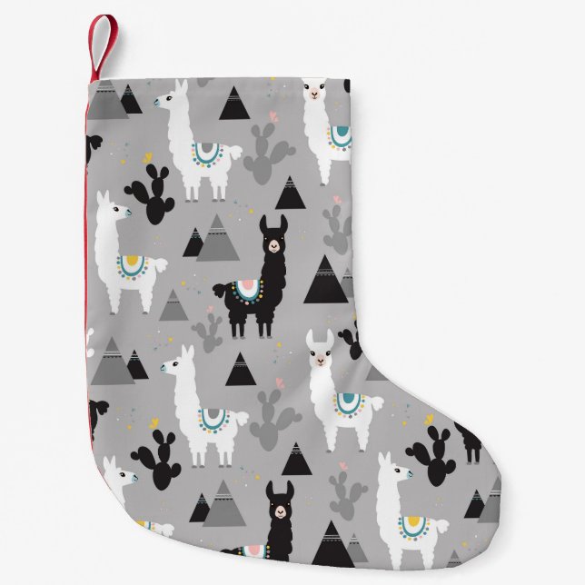 Llama cactus berg, sömlös mönster. liten julstrumpa (Framsidan)