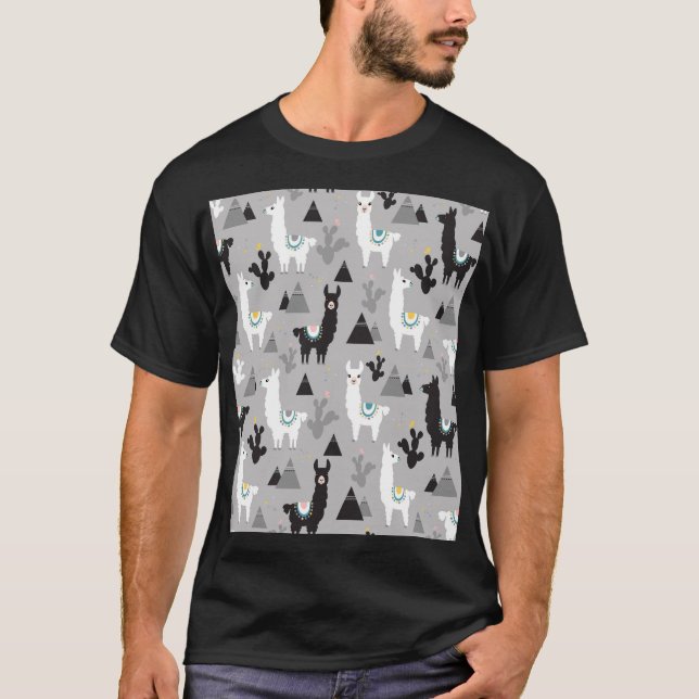 Llama cactus berg, sömlös mönster. t shirt (Framsida)