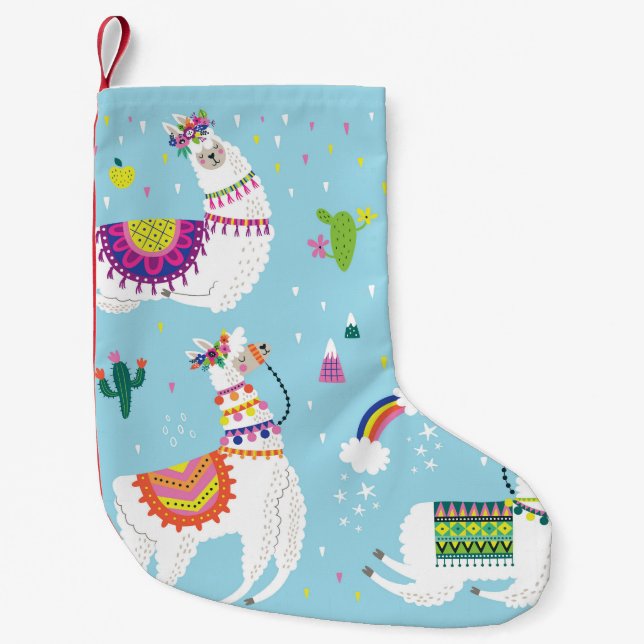 Llama & Cactus: Cute Vintage Set Liten Julstrumpa (Framsidan)