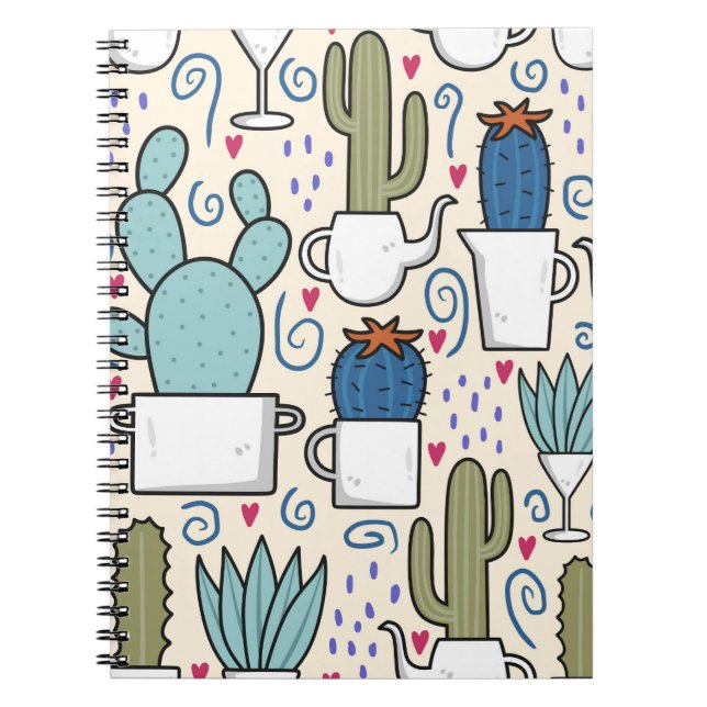 Llama Cactus: Handritad, sömlös design Anteckningsbok (Framsidan)