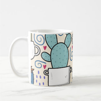 Llama Cactus: Handritad, sömlös design Kaffemugg