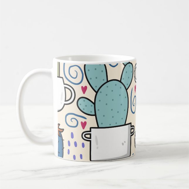 Llama Cactus: Handritad, sömlös design Kaffemugg (Vänster)