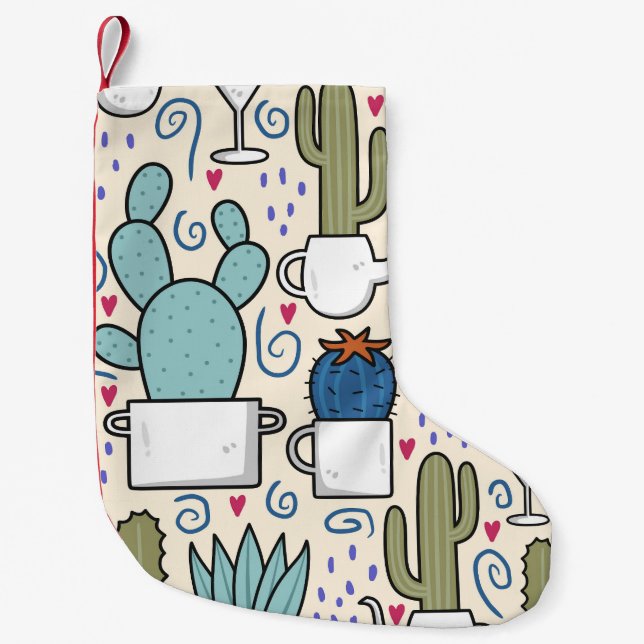 Llama Cactus: Handritad, sömlös design Liten Julstrumpa (Framsidan)