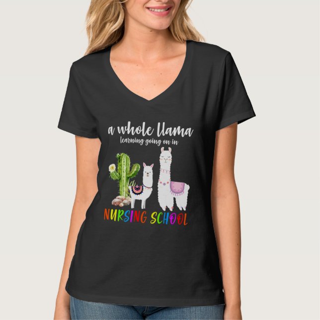 Llama Cactus Nursing School Back to school T Shirt (Framsida)