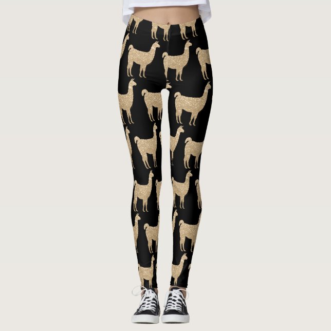 Llama Champagne Guld glitter Sparkles mönster Leggings (Framsida)