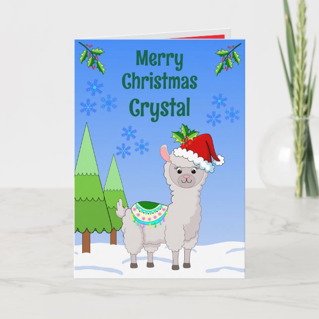 Llama Christmas Folded Greeting Card Kort (Framsida)