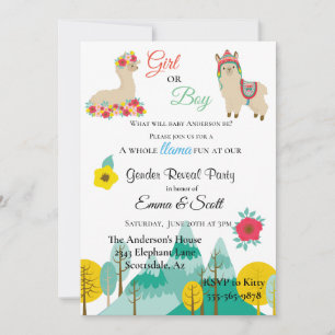 Llama Colorful Gender Reveal Party Inbjudningar