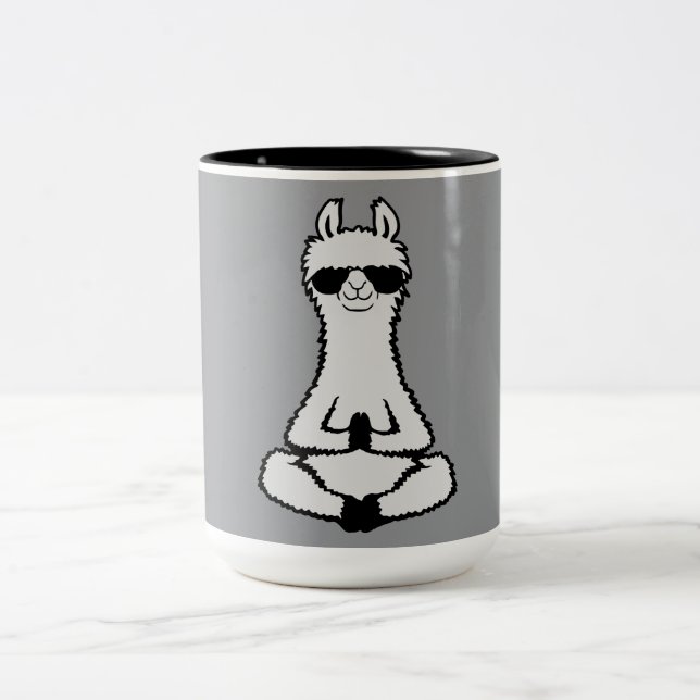 Llama Cool Zen Meditation Pose Sunglasses Relaxing Två-Tonad Mugg (Center)