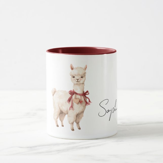 Llama Cream Bow Red Hearts Mugg (Center)