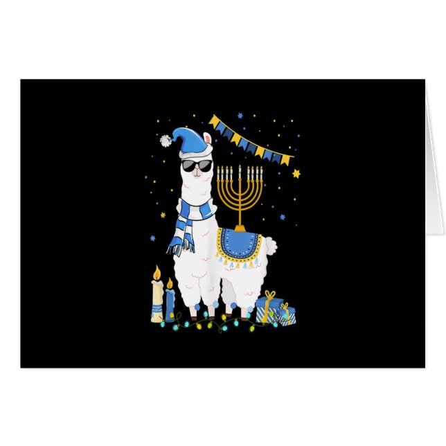 Llama Cute Alpaca Chanukah Helgdag Menorah Hanukka OBS Kort (Framsidan Horizontal)