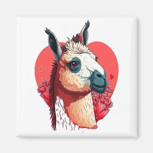 Llama Cute Alpaca Valentines Day Animal  Magnet (Framsidan)