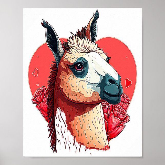 Llama Cute Alpaca Valentines Day Animal  Poster (Framsidan)