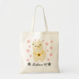 Llama Cute Baby med Gult och Rosa Flowers Tygkasse