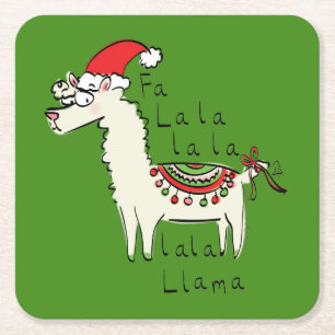 Llama Cute Funny Jul Helgdag Kids Underlägg Papper Kvadrat