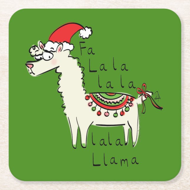 Llama Cute Funny Jul Helgdag Kids Underlägg Papper Kvadrat (Framsidan)