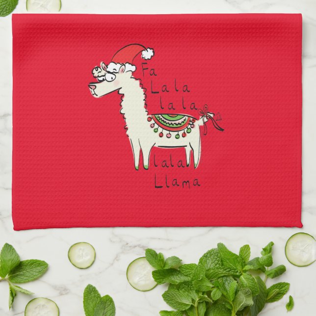 Llama Cute Funny Jul Helgdag Kökshandduk (Vikta)