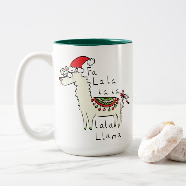 Llama Cute Funny Jul Helgdag Två-Tonad Mugg (Med munk)