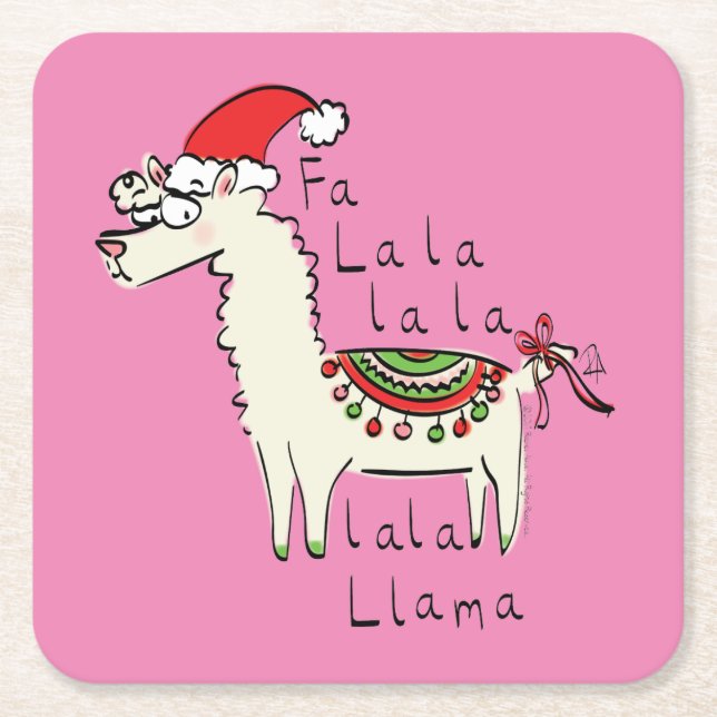 Llama Cute Funny Jul Helgdag Underlägg Papper Kvadrat (Framsidan)
