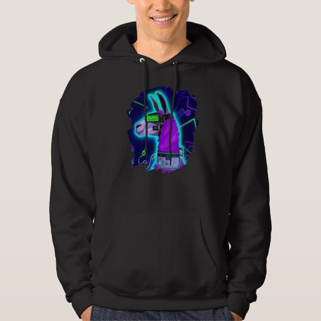 Llama Cyborg Robot Llama Cool Artistic Retro Alpac Hoodie (Framsida)