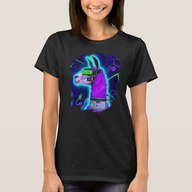 Llama Cyborg Robot Llama Cool Artistic Retro Alpac T Shirt (Framsida)