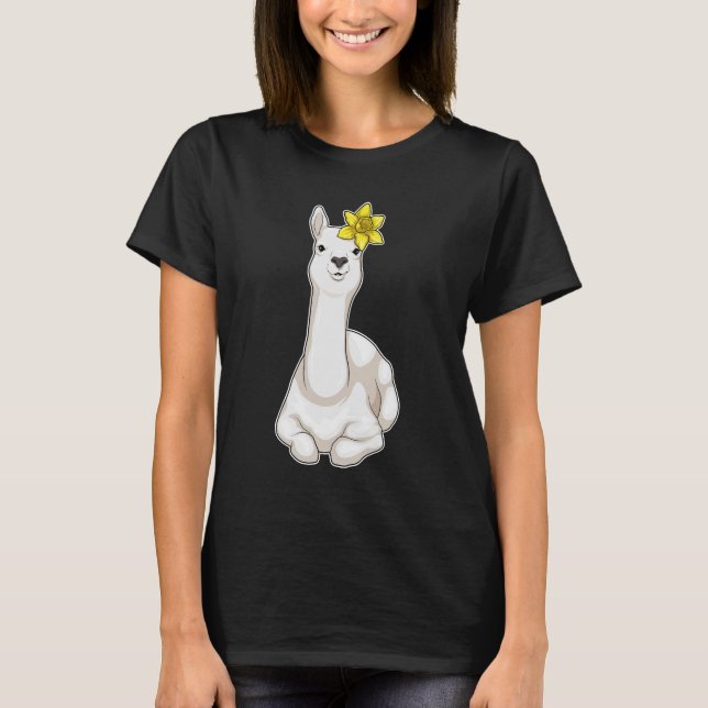 Llama Daffodil Flower T Shirt (Framsida)
