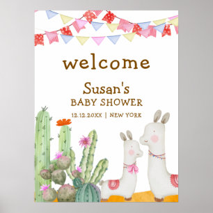 Llama Desert Cactus Fiesta Baby Shower Välkommen Poster