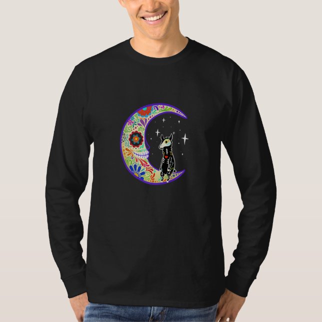 Llama Dia De Los Muertos Skeleton Sugar Skull   T Shirt (Framsida)