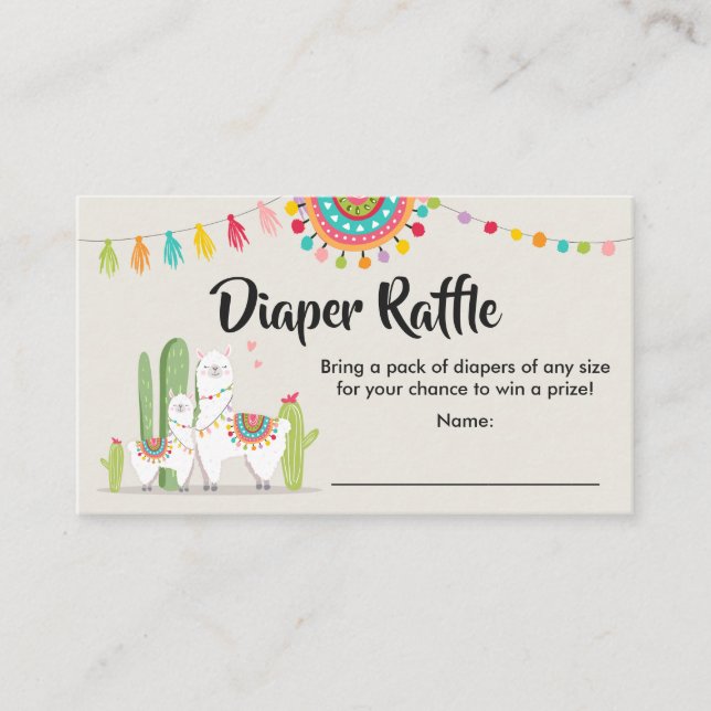 Llama Diaper Raffle Card Fiesta Cactus Baby dusch Tilläggskort (Framsida)