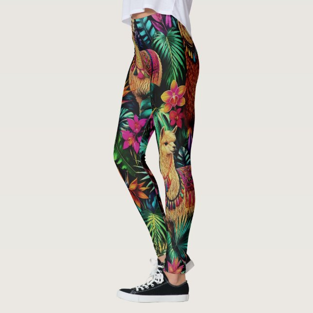 Llama Djungdrömmar Sömlös Ytmönster Leggings (Vänster)